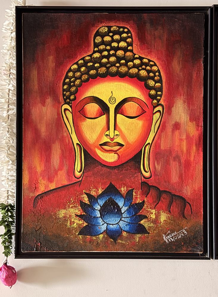 Buddha and lotus, painted by me